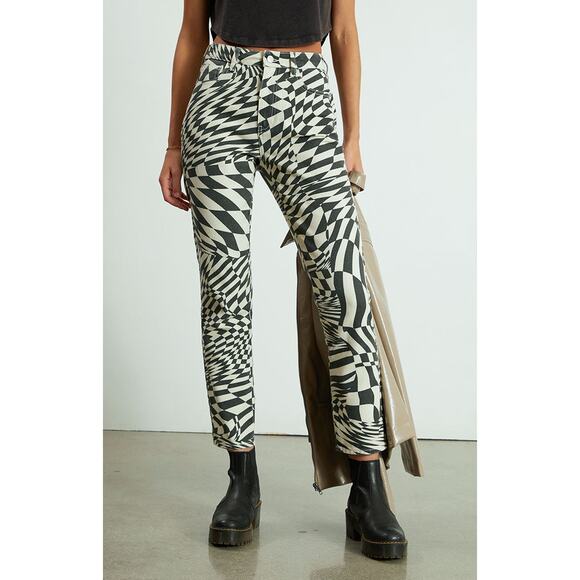PacSun Denim - Pacsun Printed Checkered Mom Jeans Black and White Size 25